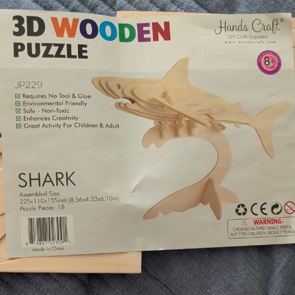 3D Wooden Shark Puzzle - Natural Wood